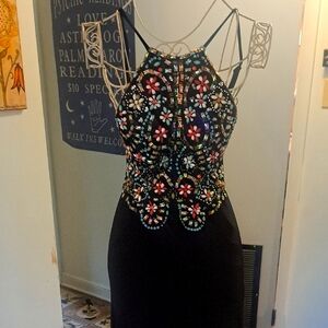 Gorgeous Beaded And Embellished High Neck Spaghetti Strap Gown, Sz 1